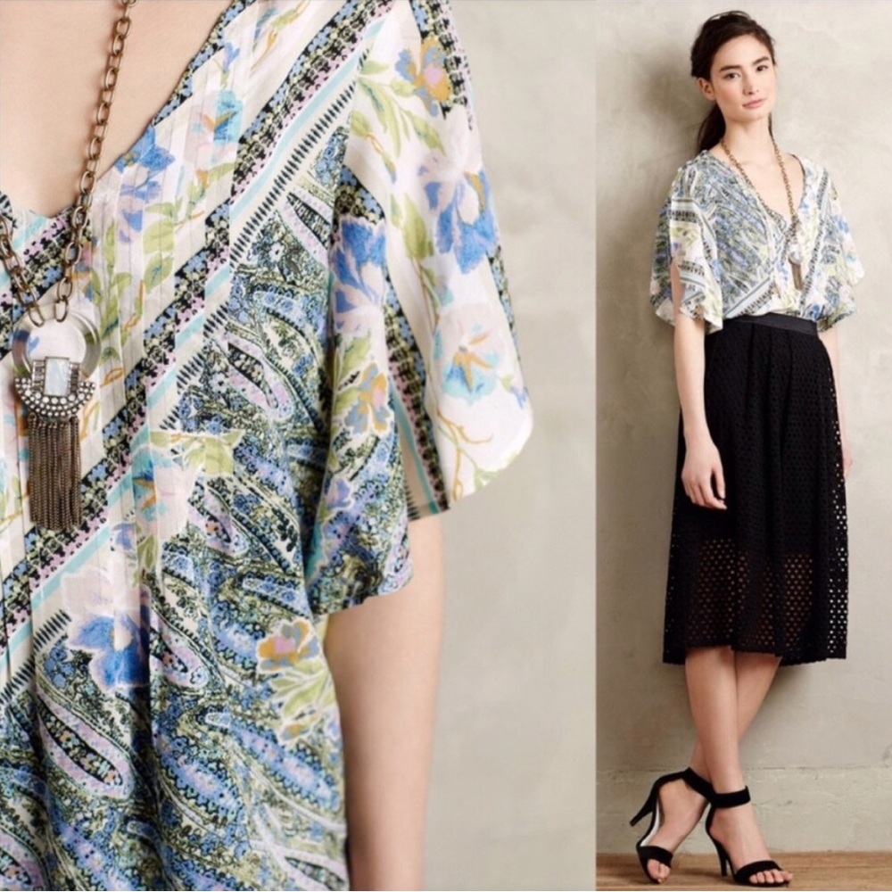 NWT Anthropologie Maeve beautiful floral print with butterfly slit sleeve